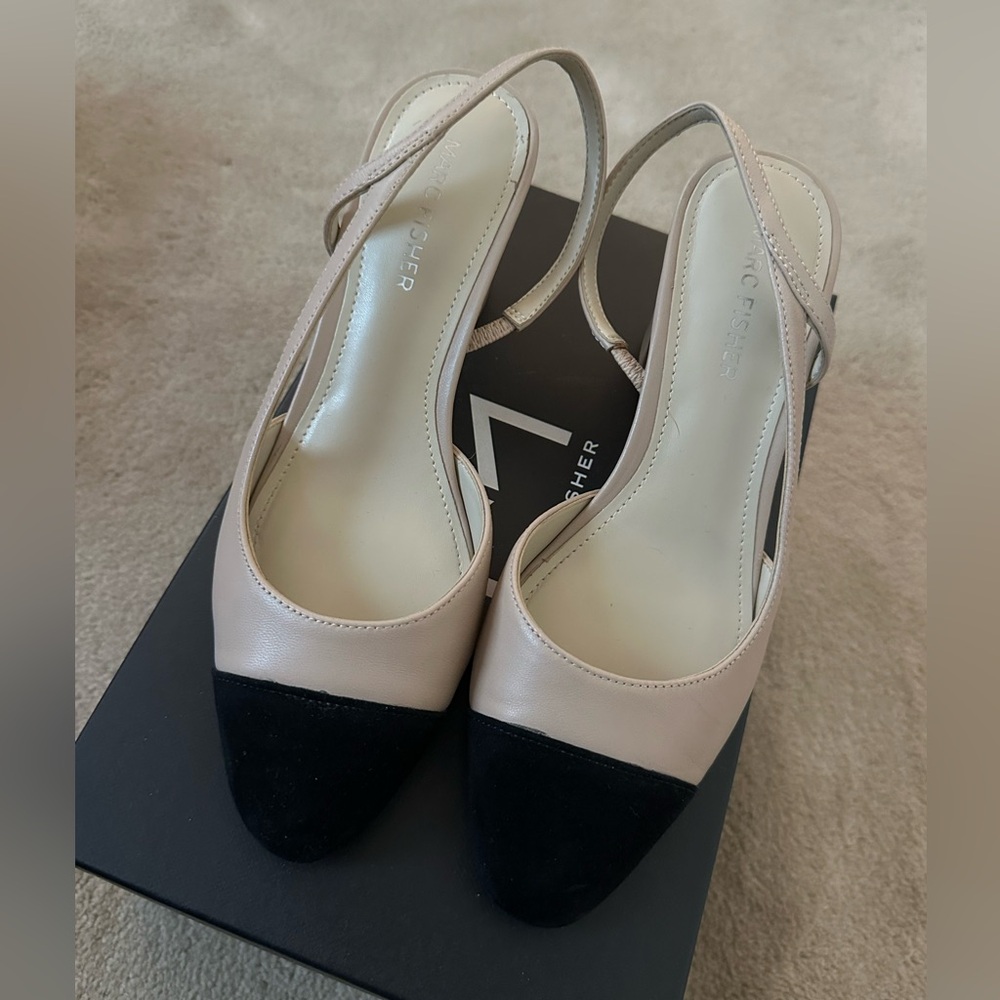 Marc Fisher Black and nude slingback Heels